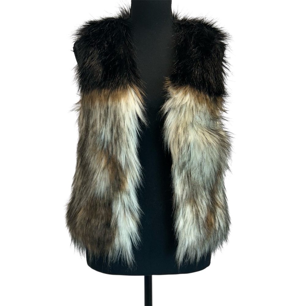 ARITZIA Talula fur vest black brown cream colours size XXS